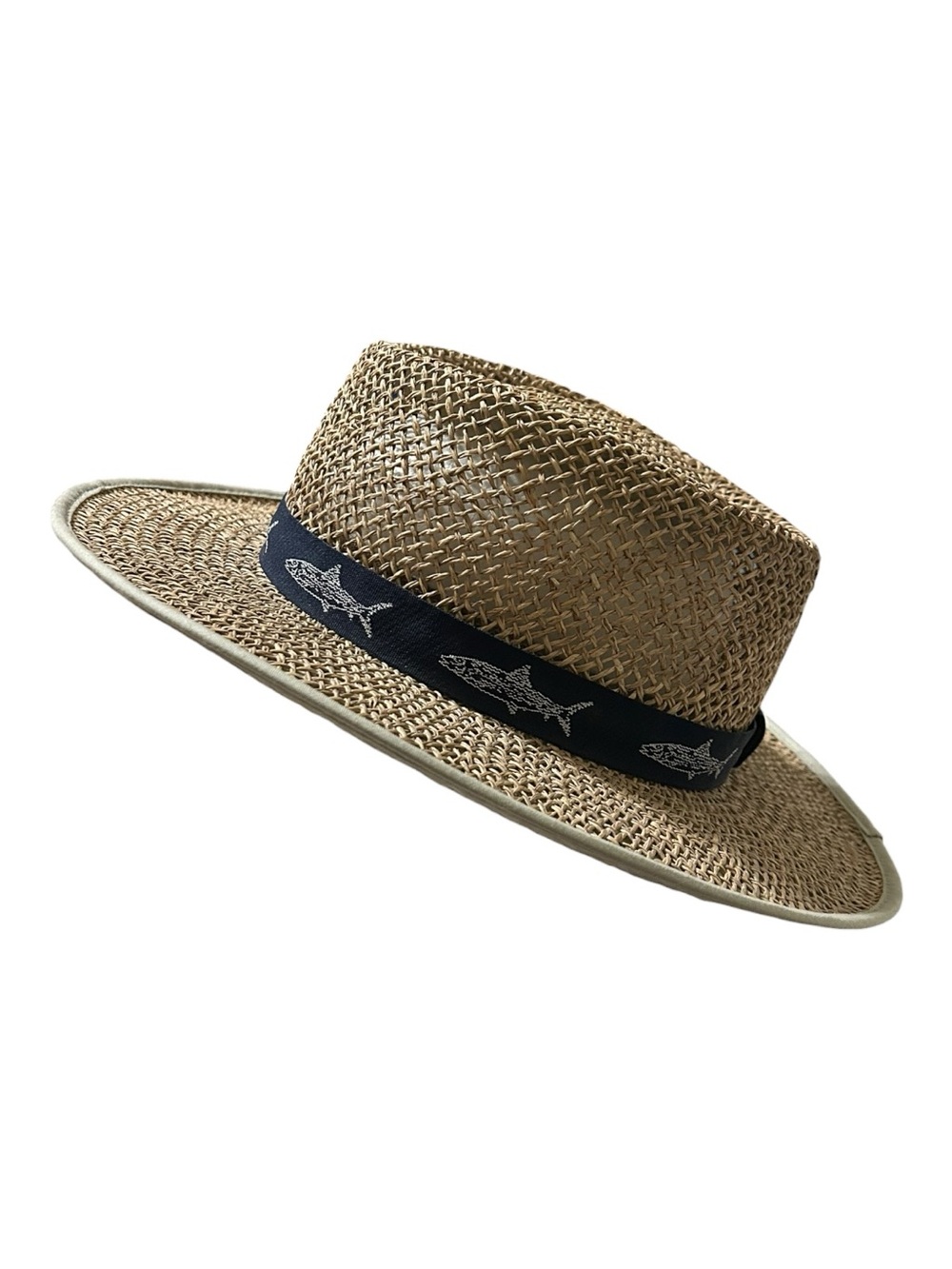 NWOT Columbia Straw Boater Hat Fishing Beach Outdoor Fish Print Band Unisex L/XL